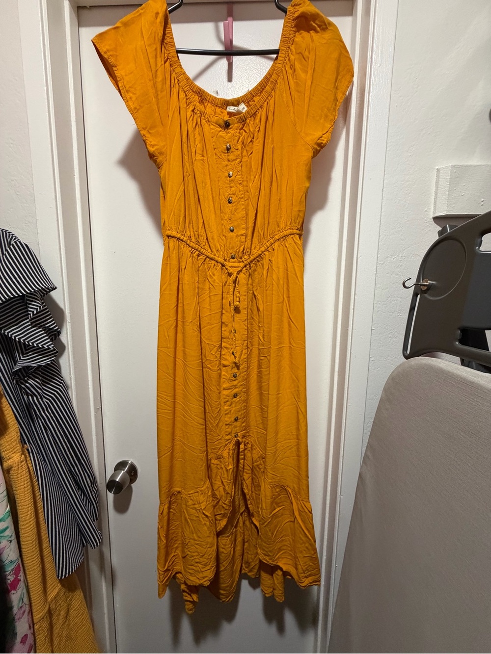 Sunset Button-Front Maxi Dress in Mustard Yellow